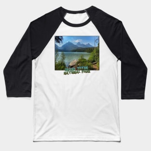 Wyoming State Outline (Grand Teton National Park - Taggart Lake) Baseball T-Shirt